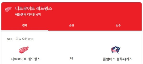 미국 NHL 하키 분석 4월 8일 디트로이트 vs 콜럼버스 경기 분석 및 예상